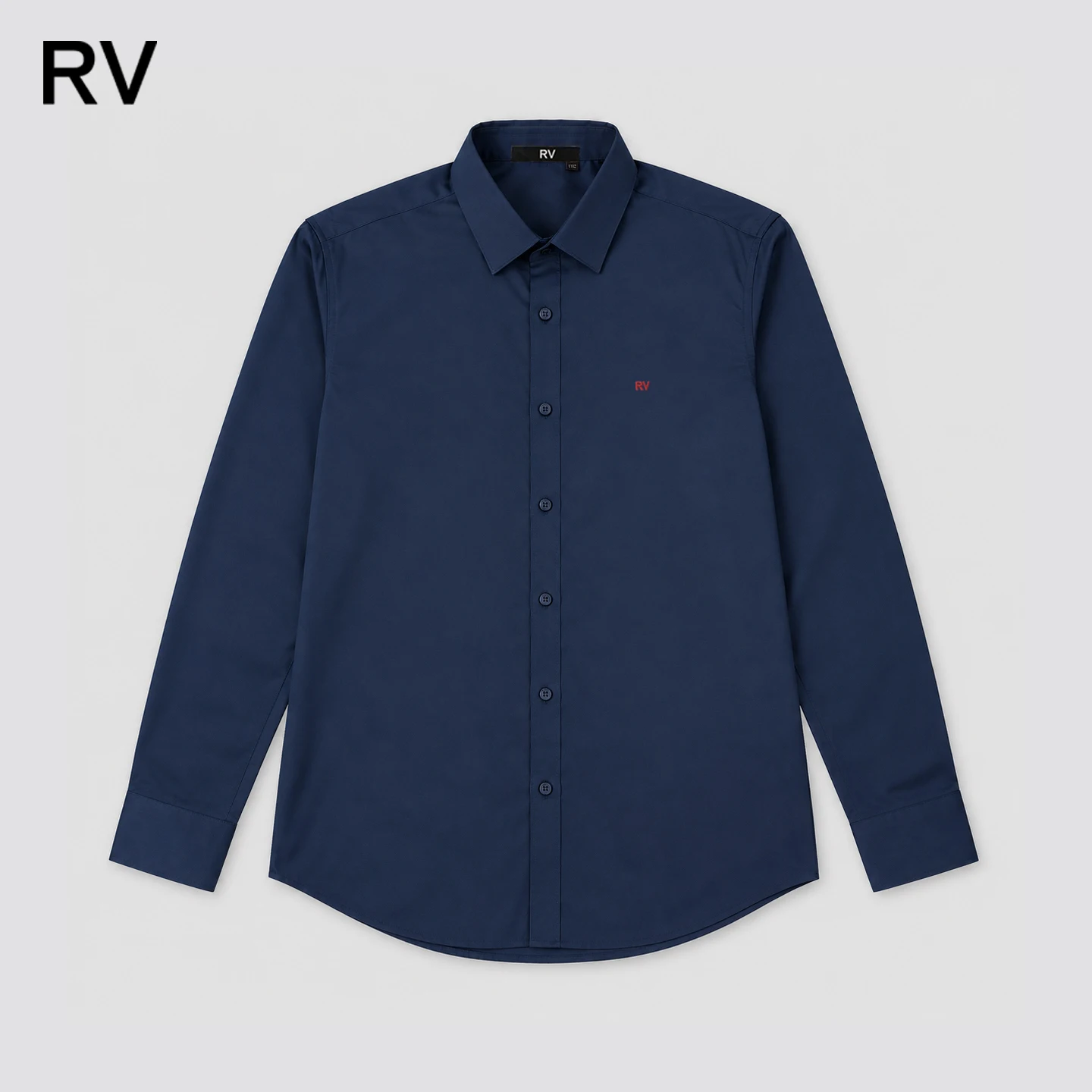 RV Men's Long Sleeve Dress Shirt Solid Navy Blue Button Down Casual Business Office Formal Shirt Slim Fit