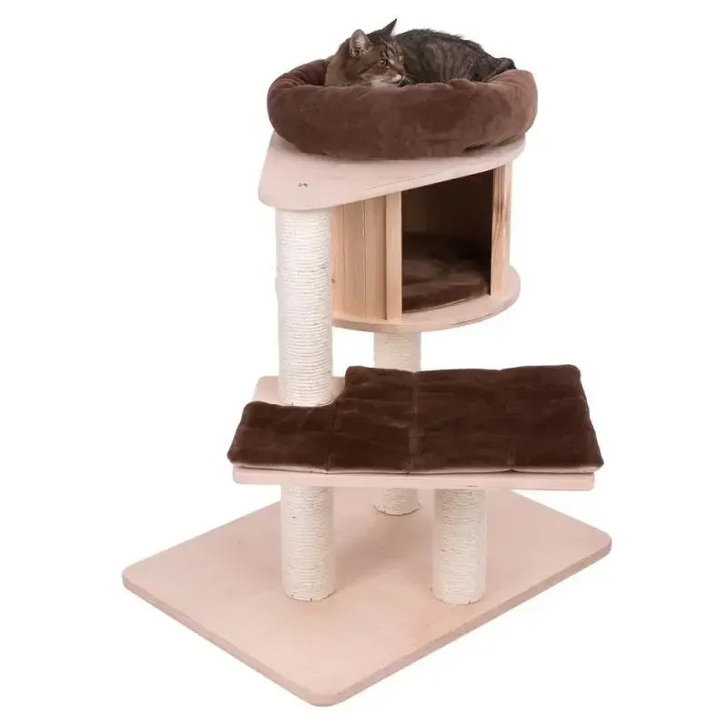 Hot sales Natural Paradise Wooden Cat Tree House Toy Wood Pet Furniture Sisal Cat Scratcher Katzenkratzbaum