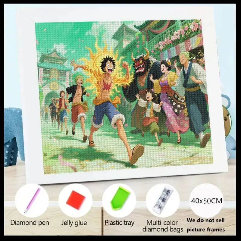 

1PC Epic One Piece Anime Diamond Painting Kit, 5D Full Drill DIY Monkey D. Luffy Gear 5 Nika & Straw Hat Pirates Wano Arc Advent