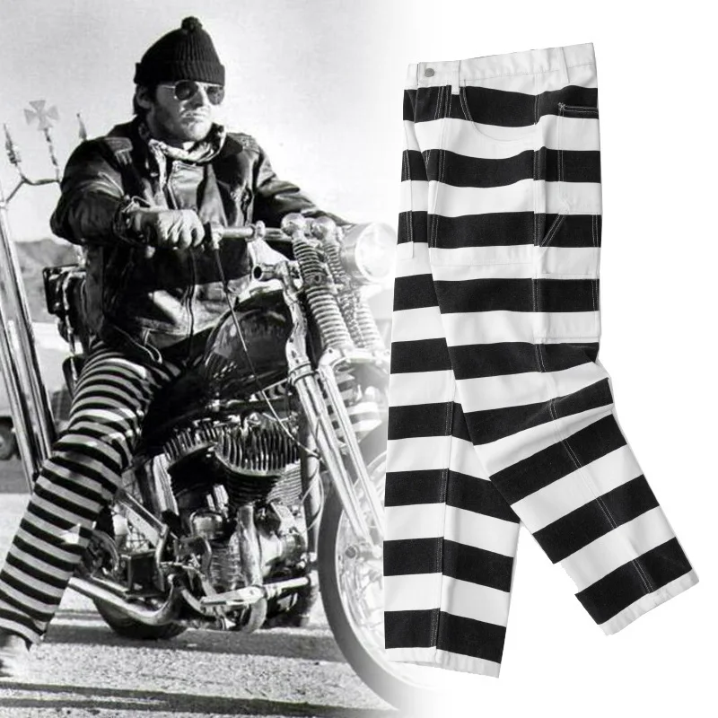 

Roabilly Striped Workwear Pants Thi Canvas Motorcycle Long Trousers Knight Pants Youth Casual Wear Resistant Fce Lined