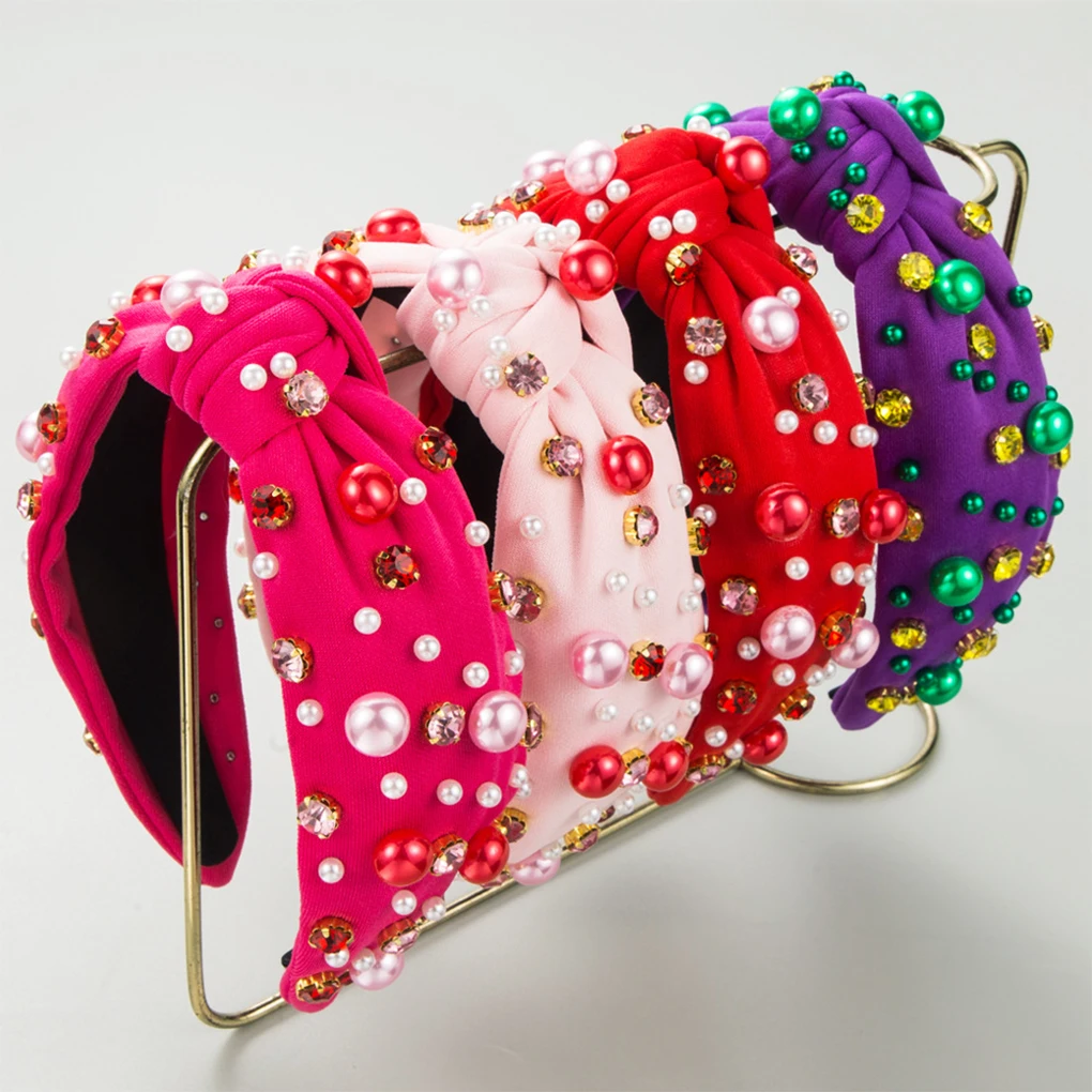 

Стильные полиэстеровые повязки на голову ко Дню святого Валентина с красными и розовыми сердечками из кристаллов, легкие, многофункциональные