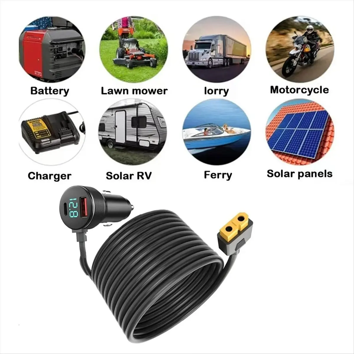 !【New Factory 】DC 12V/24V Plug Car Charger with Digital Display for Drone Solar Panel RV Solar Generator 16AWG Lighter
