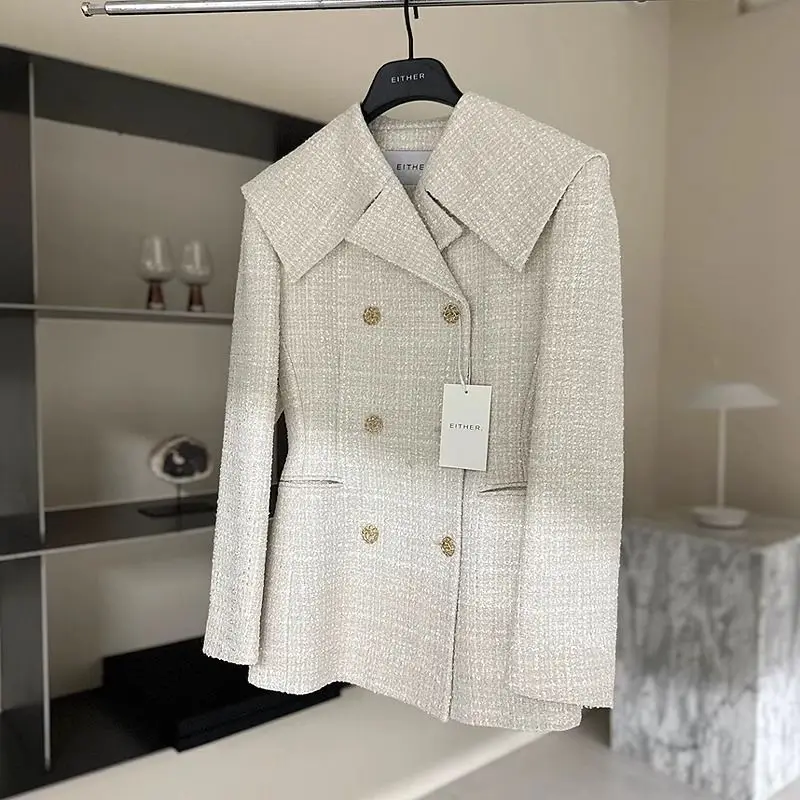 

Autumn Korean Style Tweed Blazer for Women Elegant French Chic Outfit Fashionable Lady Look Small Fragrance Style Suit Jacket