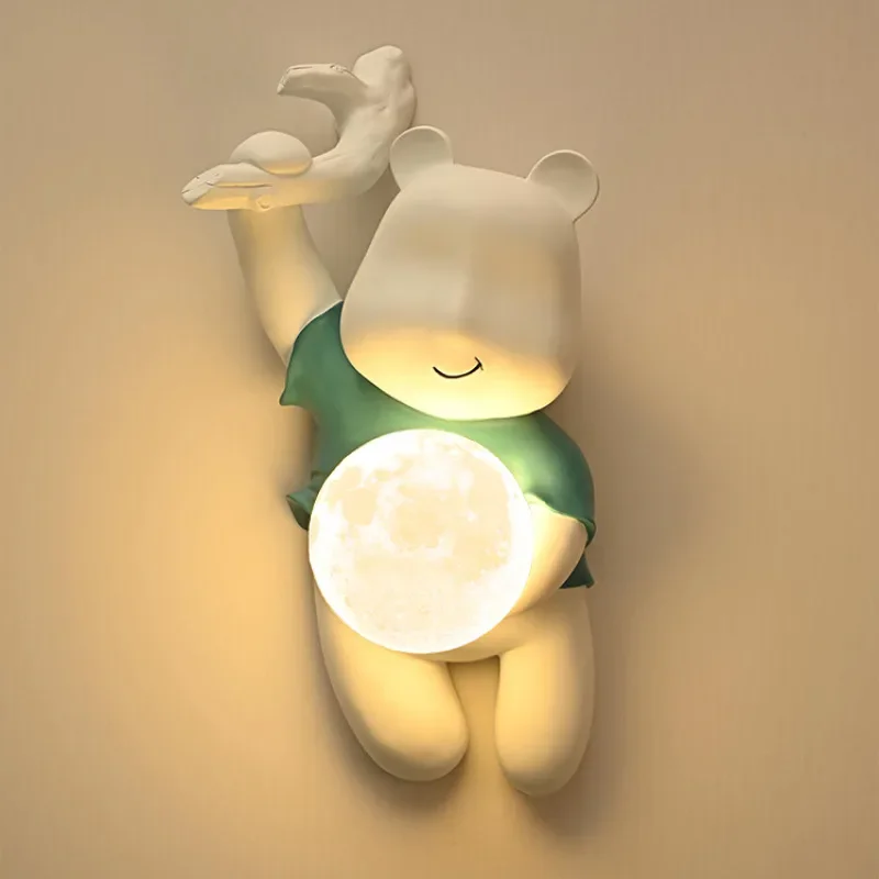 Bear Led Wall Lamps for Living Room Study Background Wall Lamp Boys Girls Children's Room Wall Lights Bedroom Bedside Light