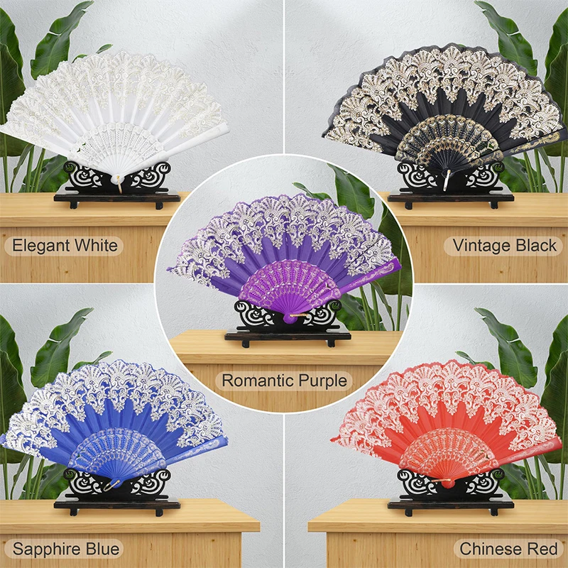1 قطعة مروحة يدوية رائعة بإطار بلاستيكي عتيق مروحة قابلة للطي مروحة محمولة لرقصات الزفاف #5