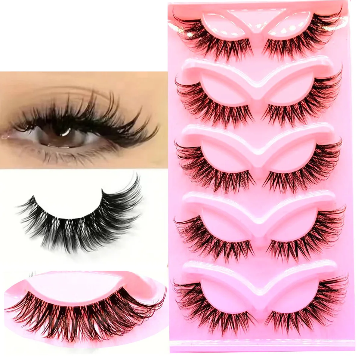 

Hot Sales Look Natural Volume Strip Lashes Thick Lashes 5 Pairs Cat Eye Dramatic False Eyelashes for Party Cosplay Halloween