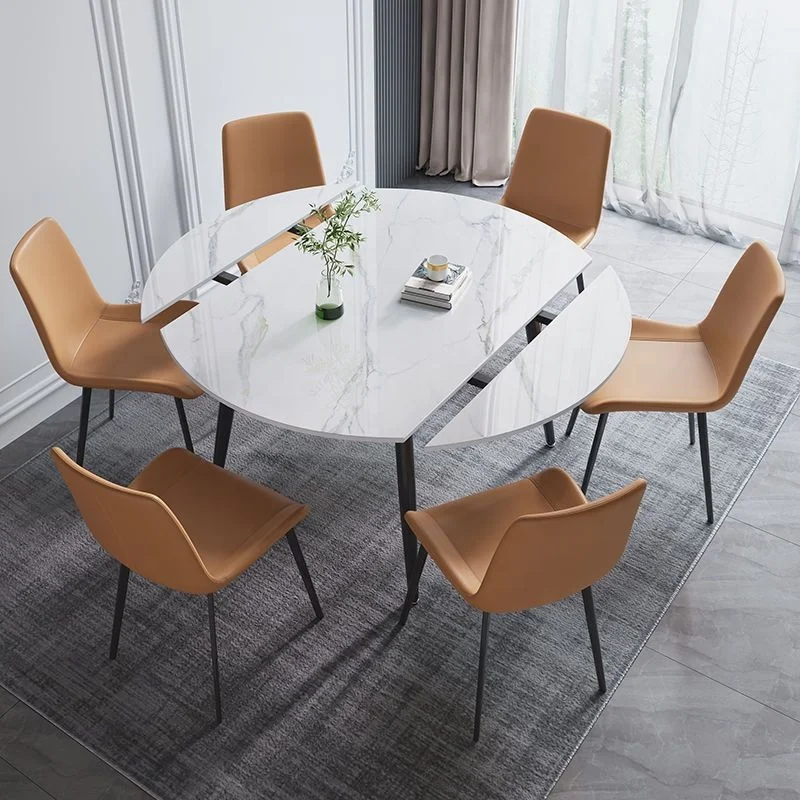 Occidental Style Expandable Dinning Table With 6 Chairs Foldable Round Gloss Extendable Dining Table Set