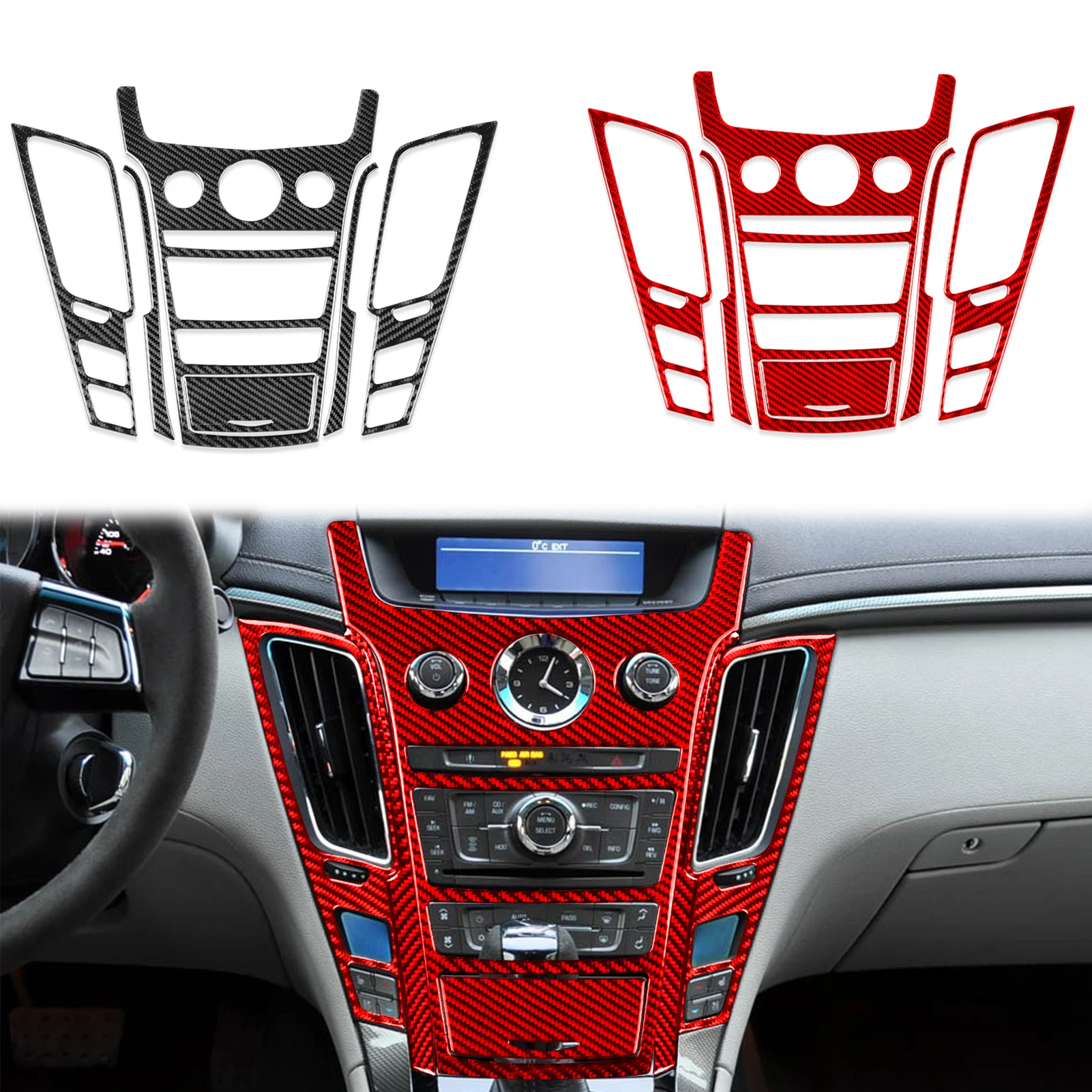 Console Control Button Panel Set Car Accessories Interior Cover Trim For Cadillac CTS 2008—2013 Carbon Fiber Sticker
