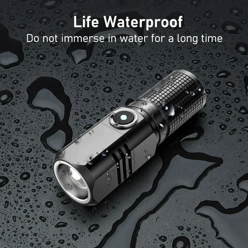 Super Bright Mini LED Flashlight USB Rechargeable Zoom Tactical Flashlight 3 Lighting Mode Outdoor Camping Fishing Torch