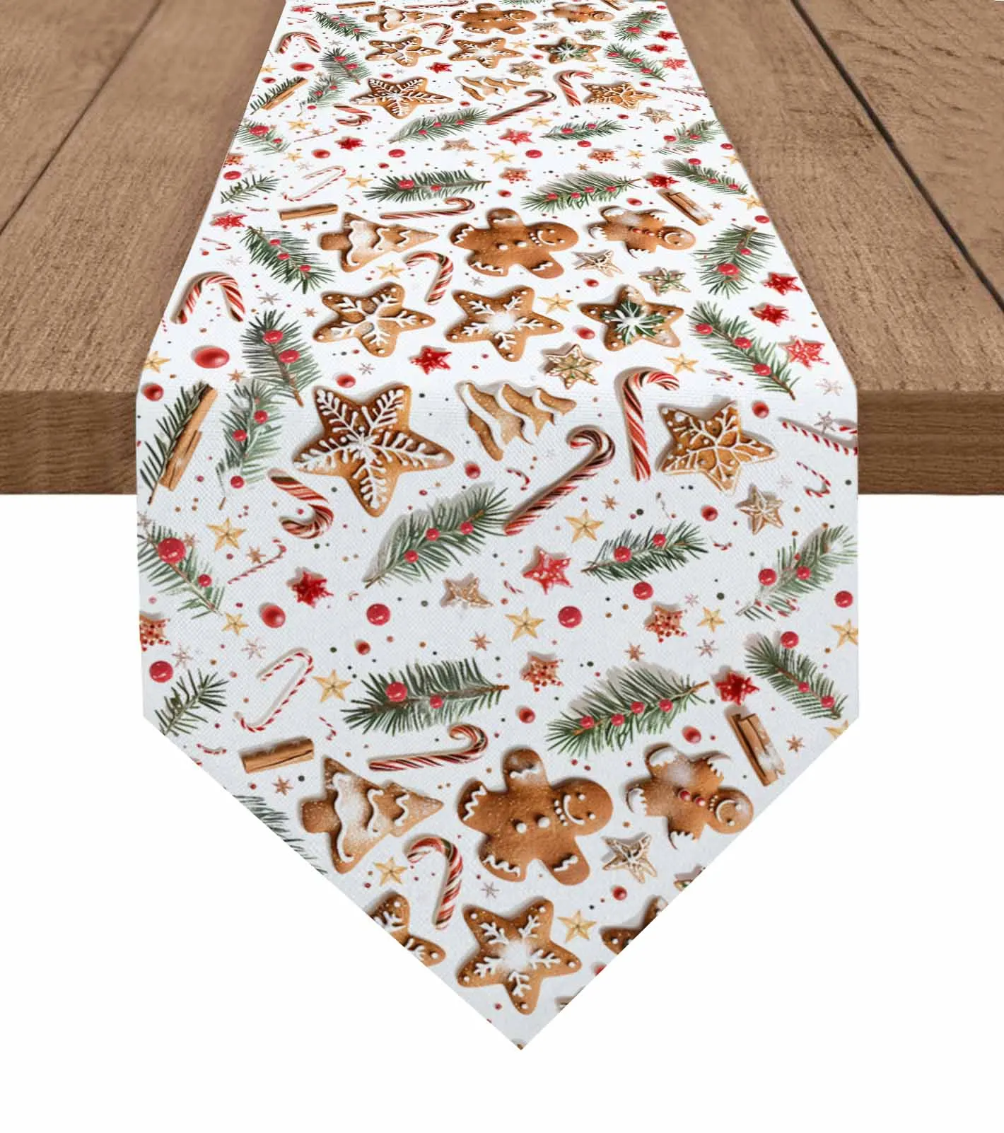 Christmas Berries Pine Needles Stars Table Runner Wedding Party Tablecloth Coffee Dinning Table Decoration Table Runner