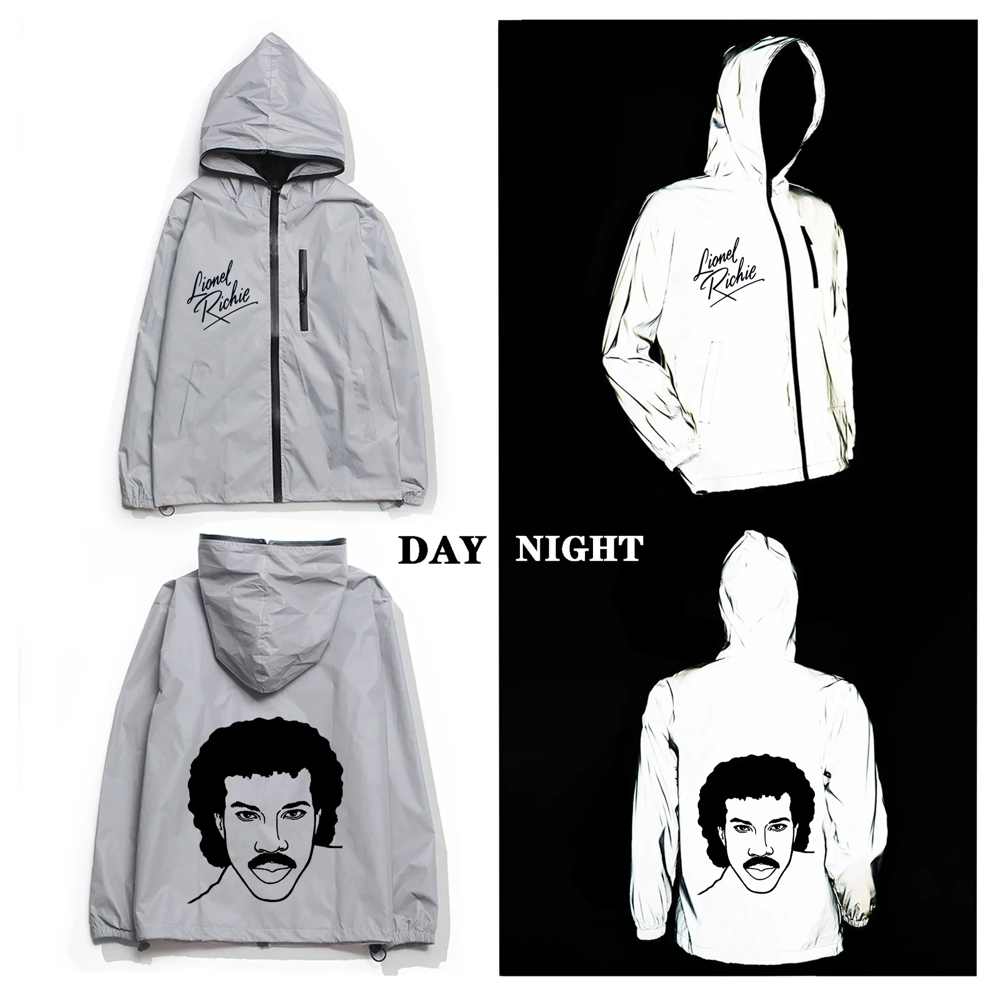 

Lionel Richie Hello Reflective Jacket Mens Womens Coat Hooded Windbreaker Run Pocket Jackets Cycling Hiking Zipper Custom Hoodie
