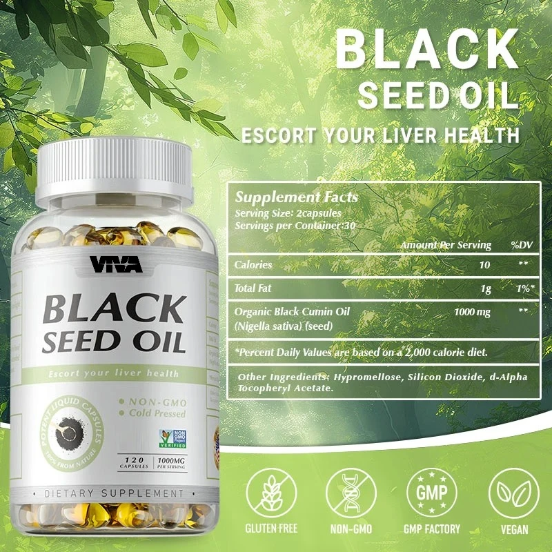 Black Seed Oil Capsules - For Digestive Health, Enhance Brain Function, Hair Growth, Supports Skin & Overall Health, Shiny Hair