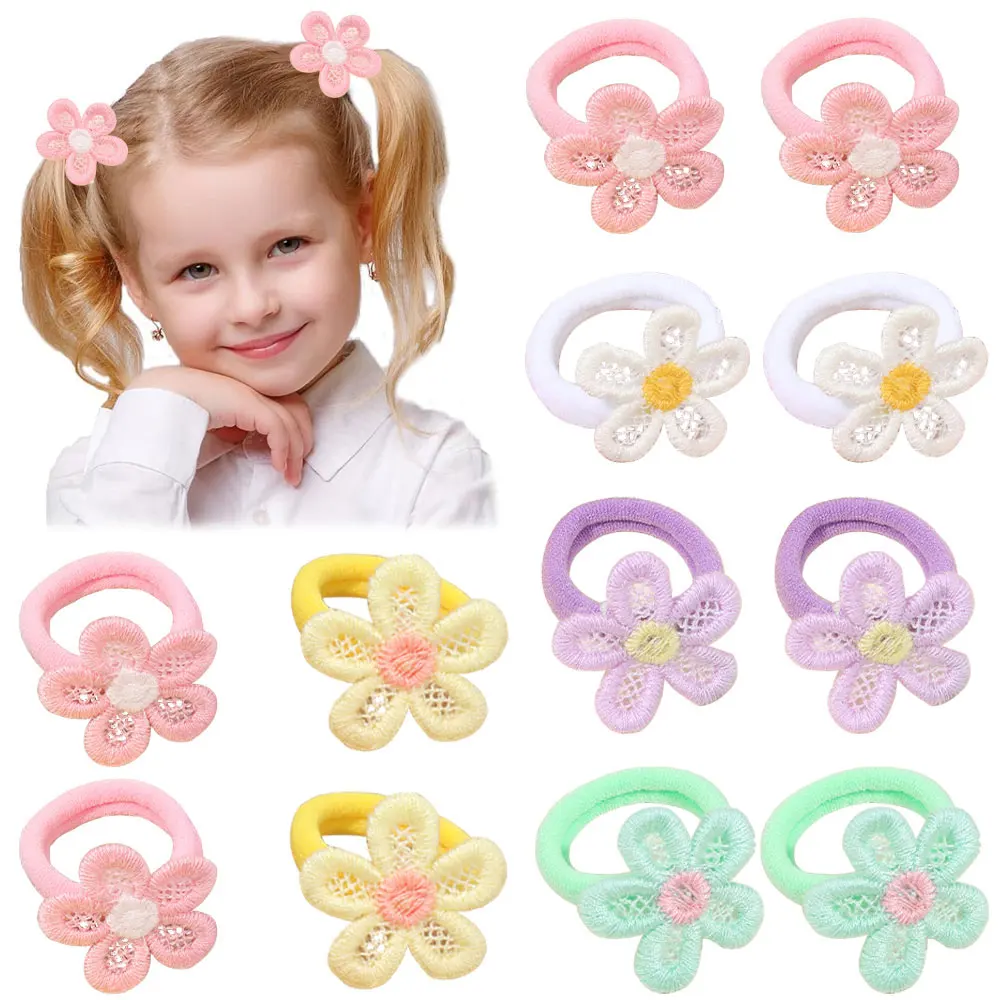 10Pcs Sweet Flower Girls Hair Bands Nylon Elastic Rubber Band Children Ponytail Holder Scrunchies Kids Hair Accessories