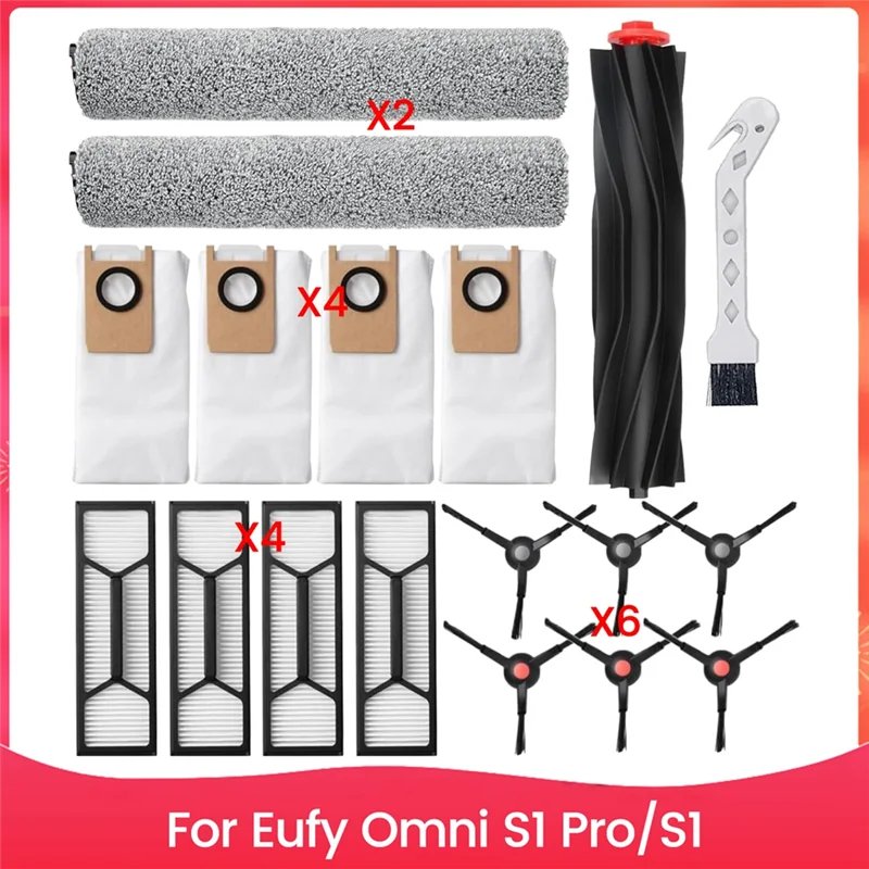 Accessories Kit For Eufy Omni S1 Pro/S1 Robot Vacuum Replacement Parts Rolling Mops Main Side Brush Hepa Filter Dust Bag