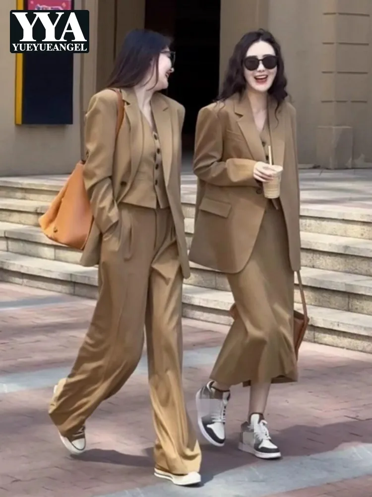

New Office Ladies Fashion Solid Color Blazers Vest Pants Three Piece Set Spring Autumn Women Casual Work Matching Set Outfit