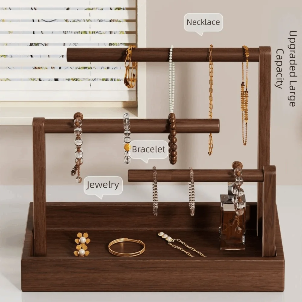 

Solid Wood Jewelry Stand Large Size Multi-Layer Design Bracelet Storage Holder Retro Style Wooden Material Jewellery Organizer