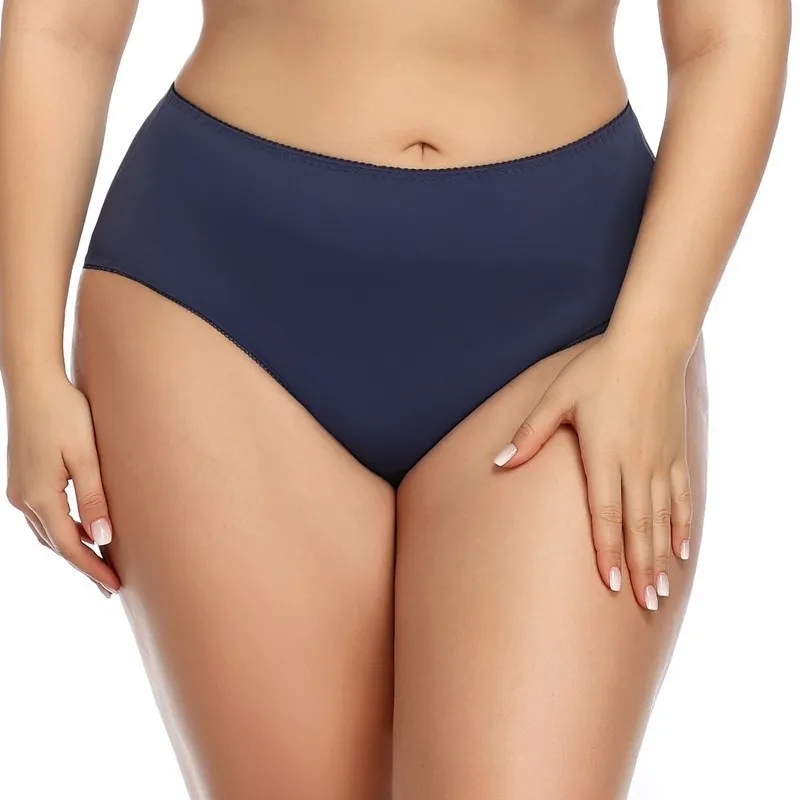 Calcinha de cintura alta rodada feminina, roupa íntima de cetim fino tamanho grande sem rastros plus size