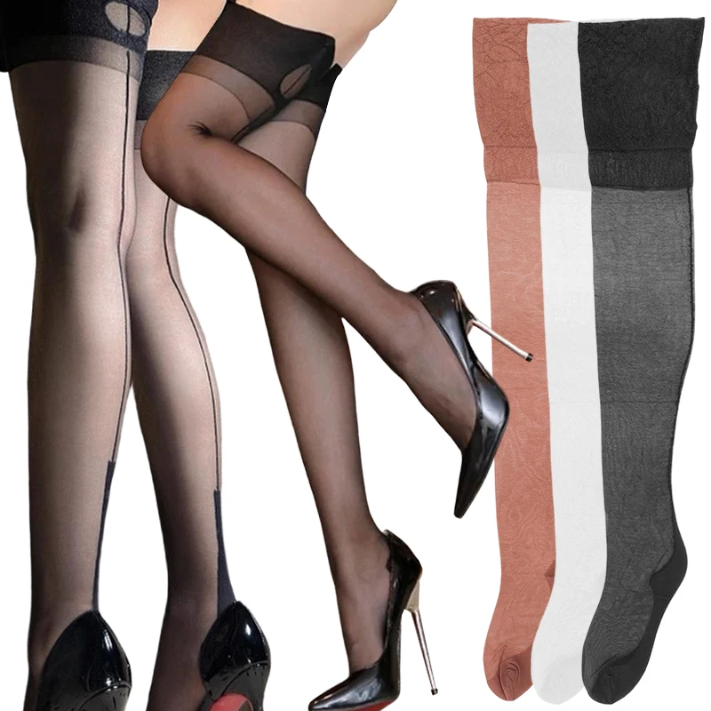 Sexy Overknee-Strümpfe für Damen, Oberschenkelhohe Nylonstrümpfe mit Rückennaht, Hohlstrick-Langsocken, Modische Schlankheitsstrümpfe, Atmungsaktiv
