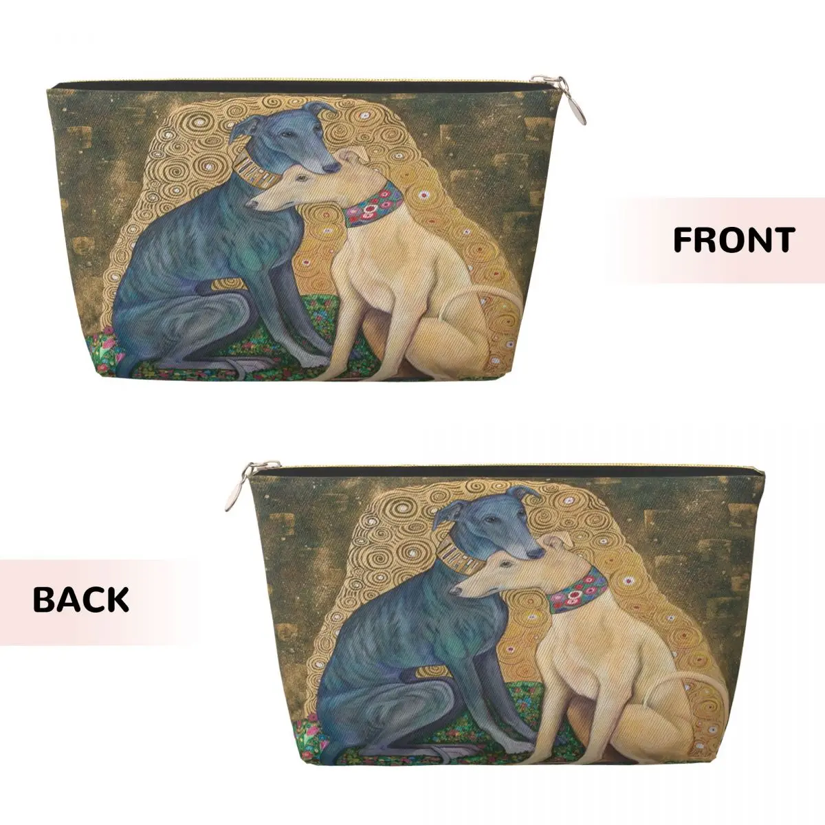 Custom Gustav Klimt Greyhound Dog Art Travel Toiletry Bag Whippet Sihthound Dog Makeup Cosmetic Beauty Storage Dopp Kit