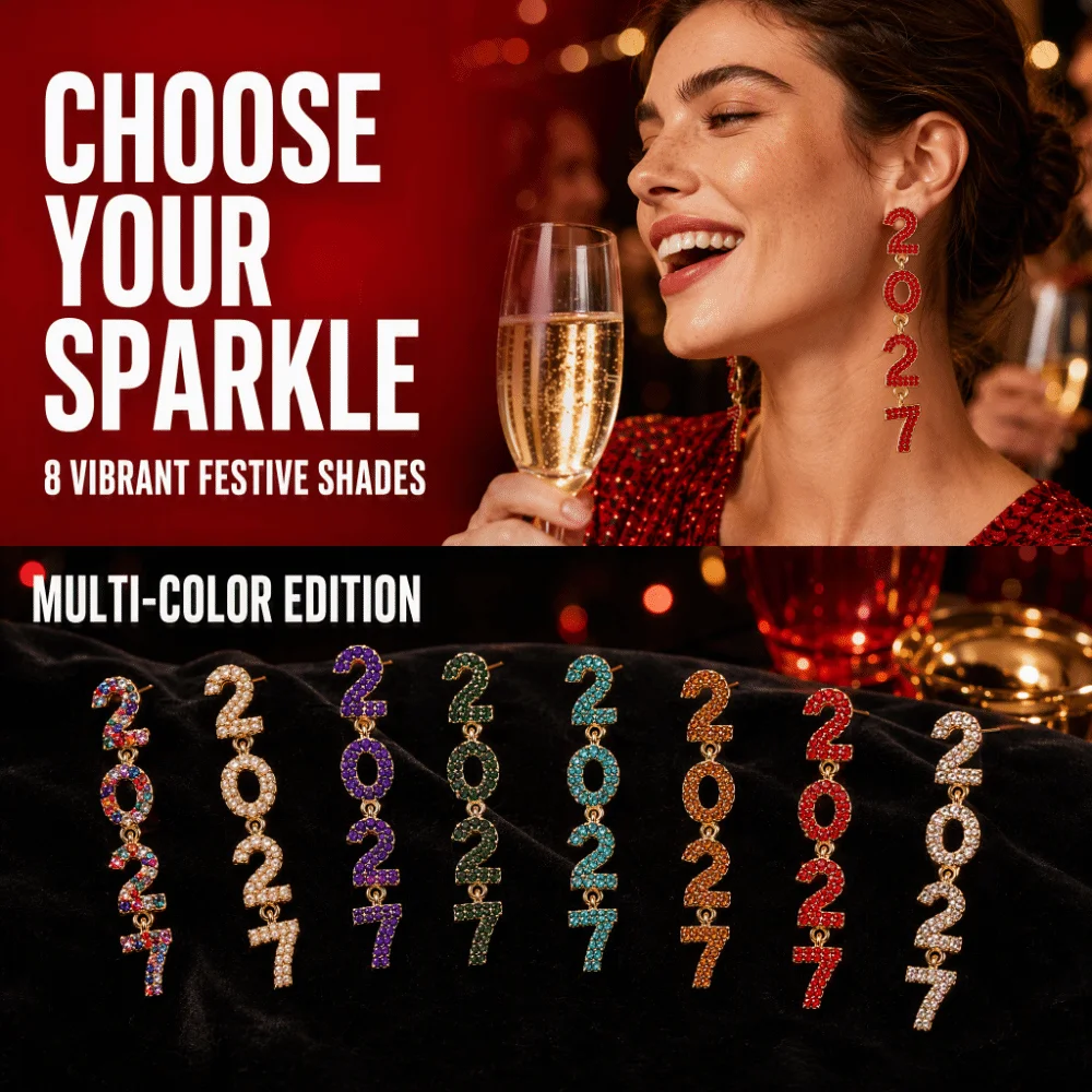 Fashion Pearl 2027 Digital Earrings Shiny Zircon Happy New Year Earrings Long Drop Colorful Christmas Stud Earrings Birthday
