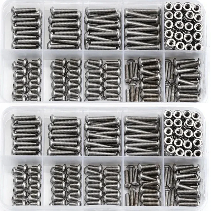 340PCS/SET M3 Stainless Steel Hex Socket Screws Nut Set With Box