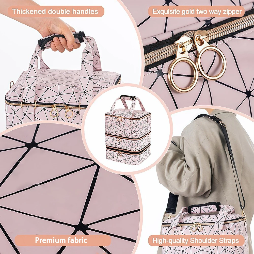 Three layer nail polish storage bag, removable cosmetic bag 84 mesh nail enhancement bag, portable storage bag.xtz