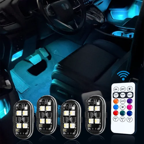 4 Uds luces estroboscópicas LED inalámbricas con Control remoto, luces de advertencia LED inalámbricas 8 colores carga USB Drone coche camión RC avión