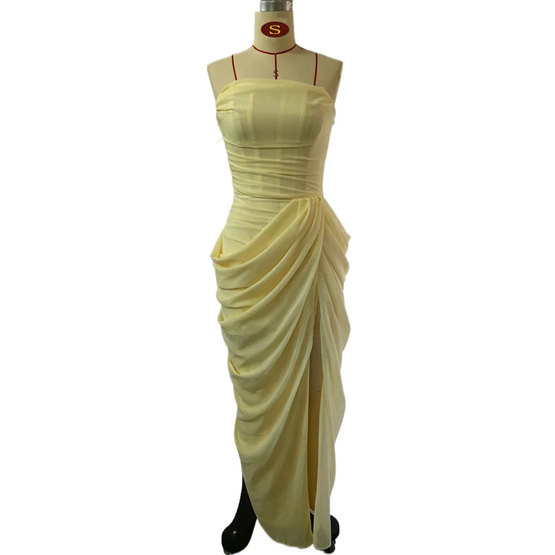 Damen trägerloses asymmetrisches Maxikleid mit Rüschen, Bandage-Taille, langes Abendkleid, sexy französischer Stil, für Abendpartys, Strandurlaub, Sommeroutfit – Detail 10