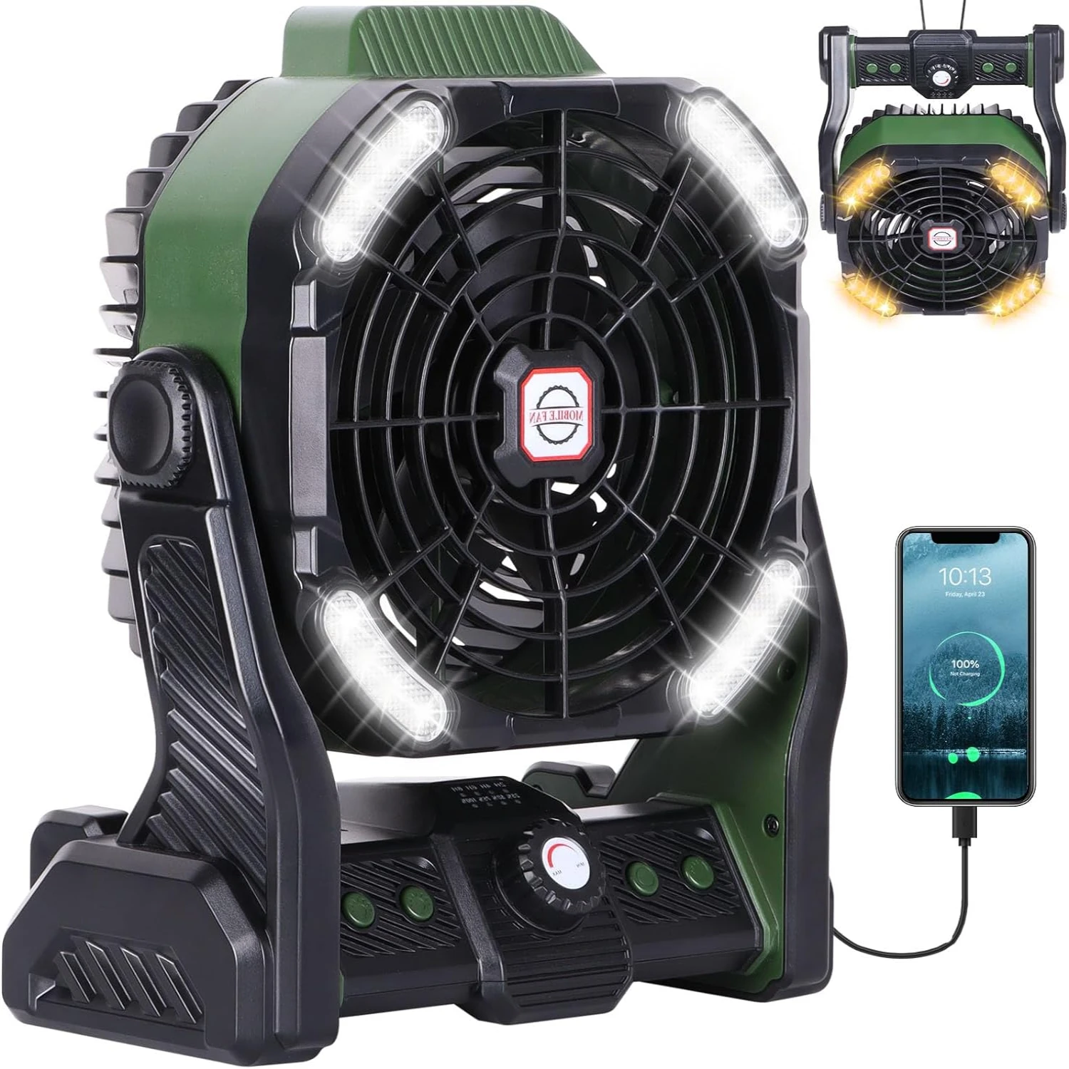 

Powerful and compact, this versatile rechargeable camping fan with LED lantern is conveniently designed for on-the-go portable c