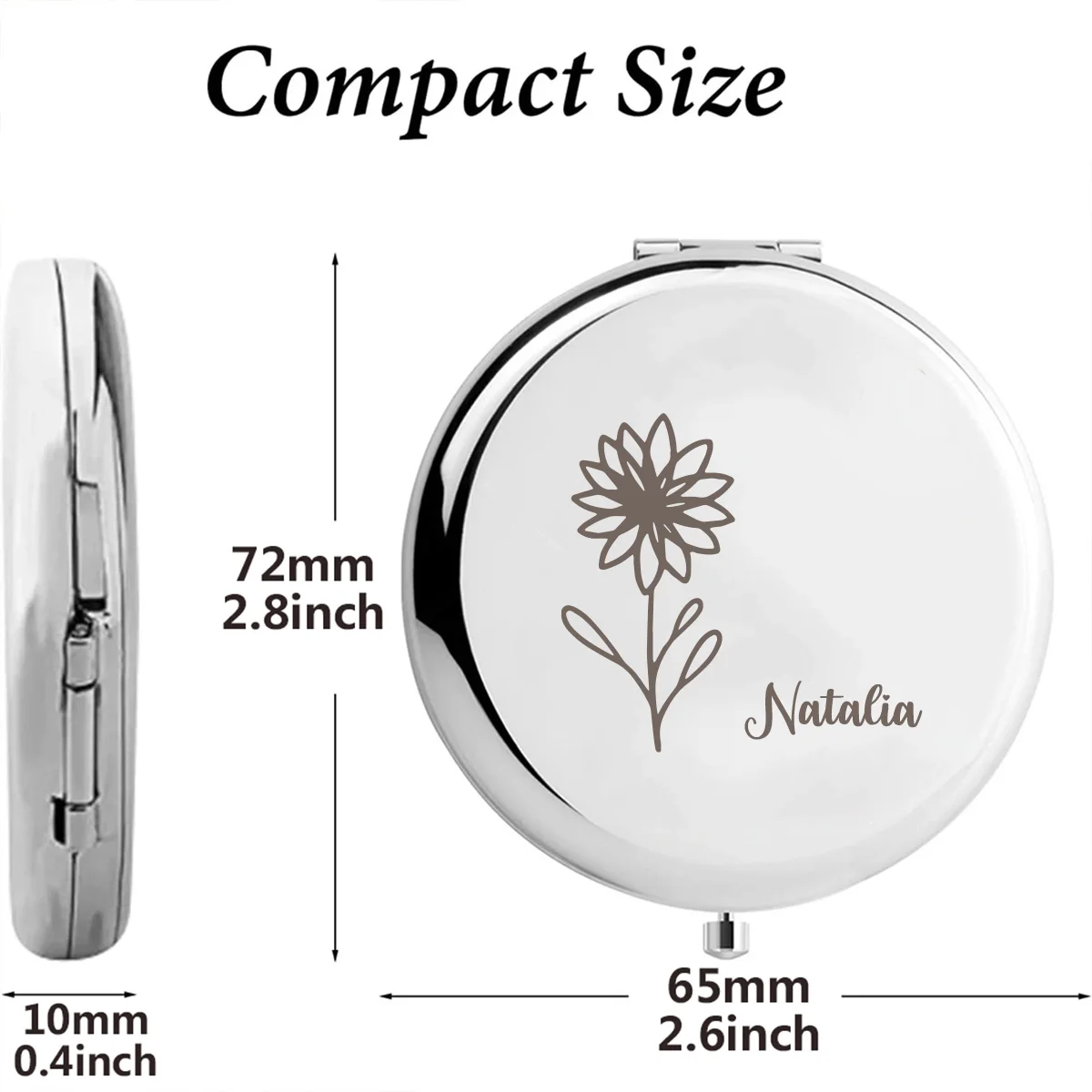1PC Lovely Flower Custom Text Engraving Personalized Text Metal Rose Golden Makeup Mirror Christening Souvenir