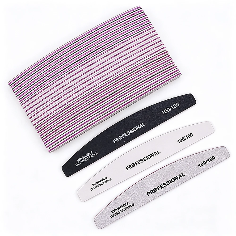 30Pcs Nail Files 100/180 Grit Washable Disinfectable Boat‑Shaped Double Sided Nail Sanding File Manicure Pedicure Nail Supplies