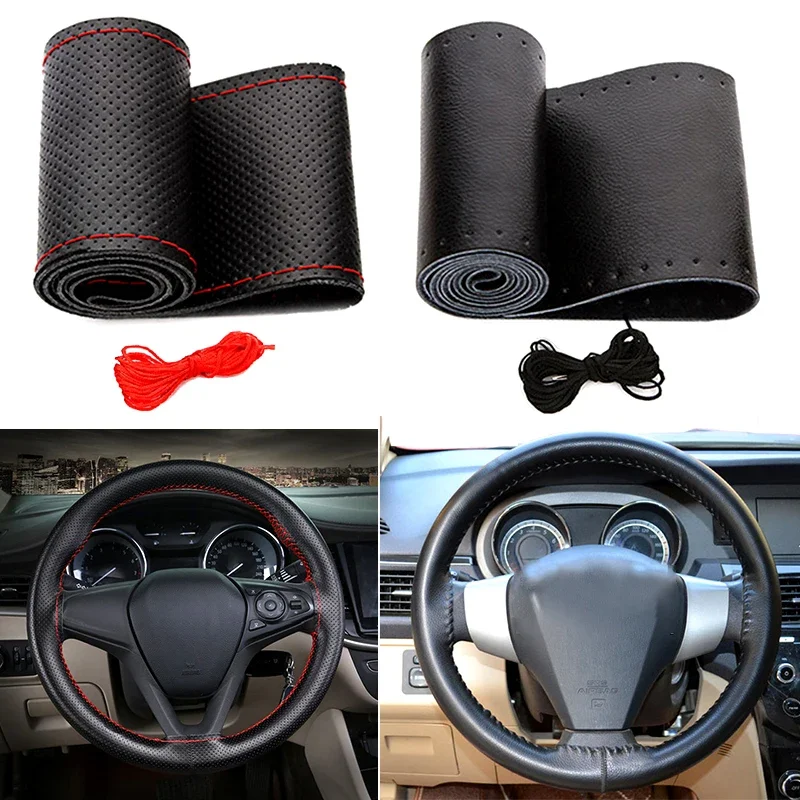 Two styles Car Steering Wheel Cover DIY Genuine Leather Cowhide Braid With Needles Thread Car-Styling Interior Accessory