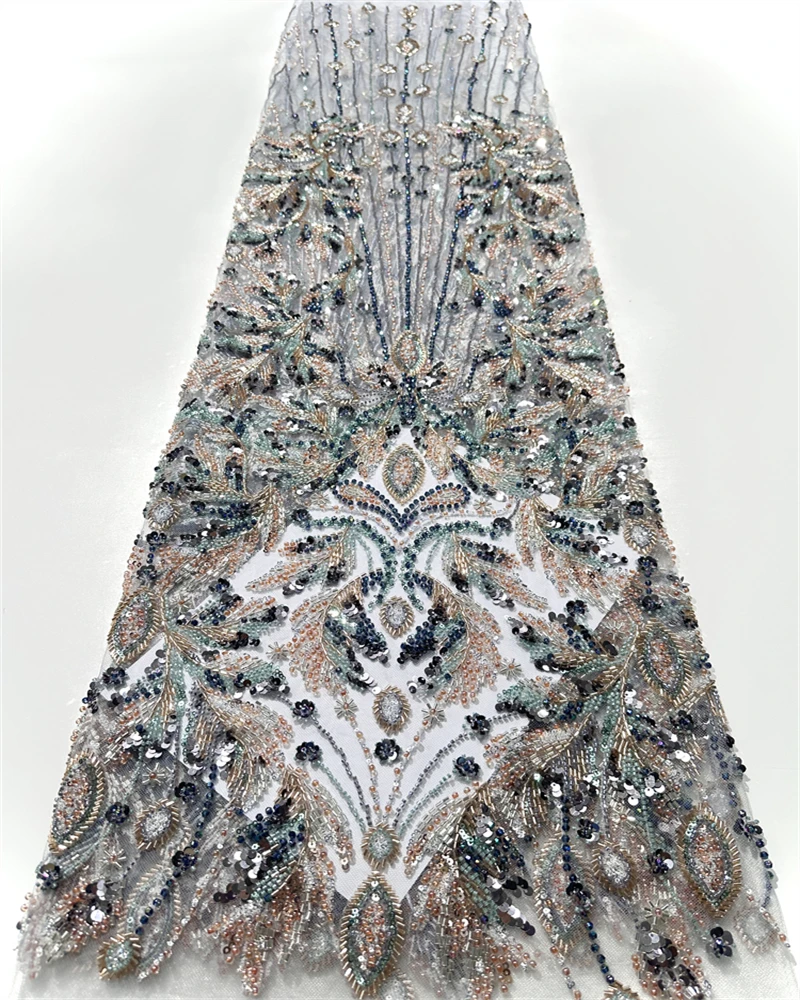 African Groom High-Quality Lace Fabric 2025 French Tulle with Sequins Embroidery Beads for Women's Party Dress