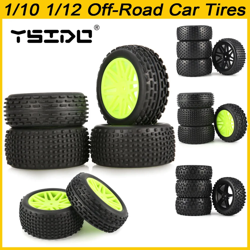 YSIDO 4Pcs 1/10 1/12 Off Road Tires Wheel Rims 12mm Hex for HSP 94177 Tamiya Traxxas Wltoys 144001 124017 124016 RC Buggy Car