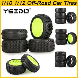 YSIDO 4Pcs 1/10 1/12 Off Road Tires Wheel Rims 12mm Hex for HSP 94177 Tamiya Traxxas Wltoys 144001 124017 124016 RC Buggy Car