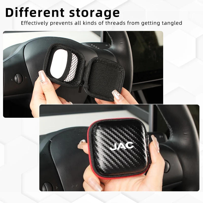 Car Logo Carbon EVA Headphone Storage Box Mini Data Cable Organiser For JAC Refine J3 J4 J7 JS3 JS4 KR1 S2 S3 S4 S5 S7 Vapour T8