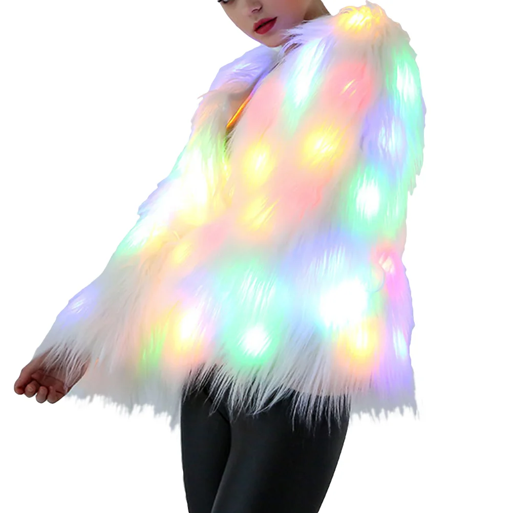 Fur Coat with LED Outwear Coats for Women Christmas Jackets Makeup Light Lights