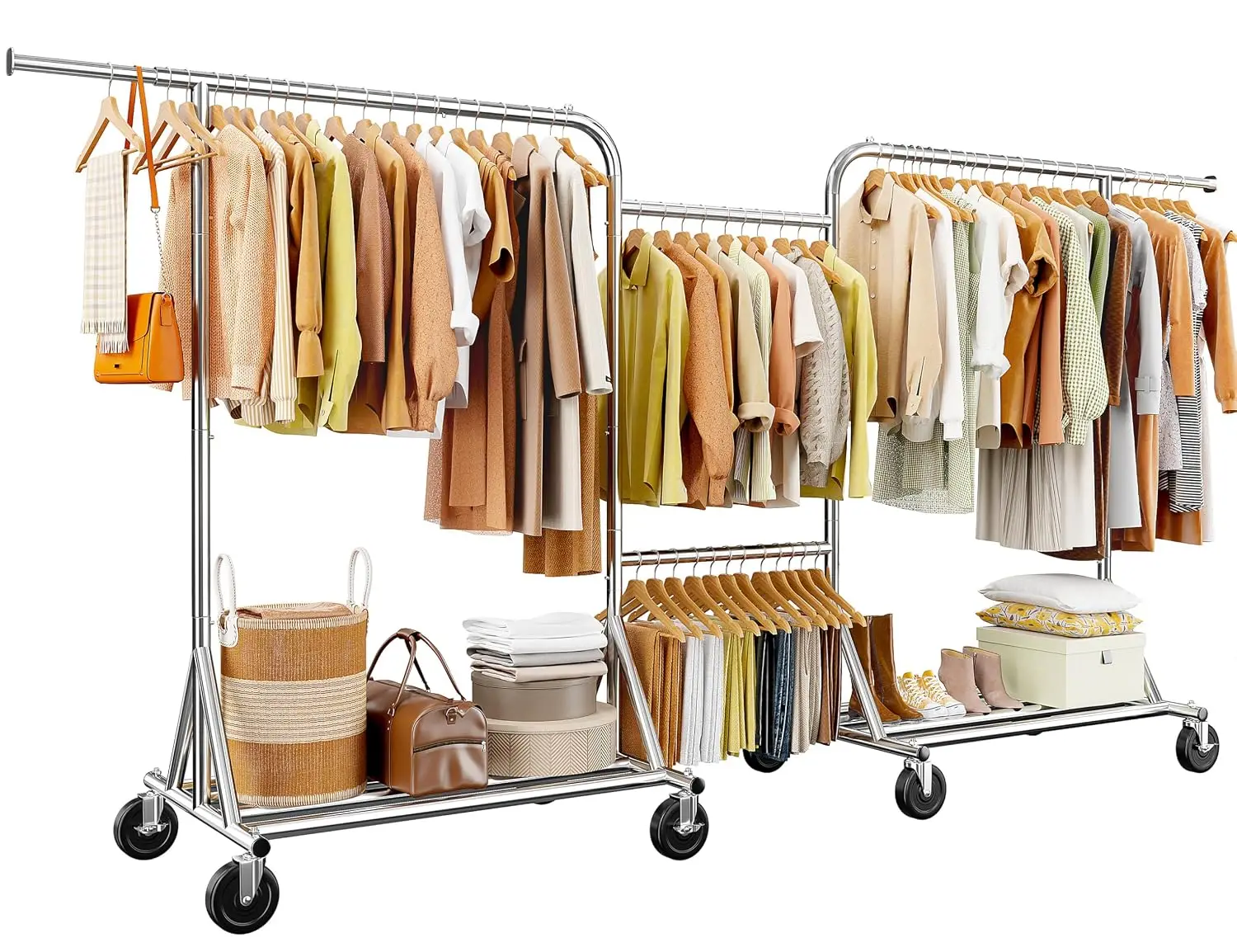Heavy-Duty Clothes Rack 117" W Rolling Garment Rack with Wheels 600 LBS Load Capacity Holds 240+ Clothes Portable Adjustable Com