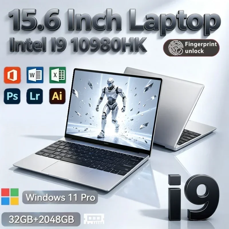 New 15.6 Inch Laptop Intel Core I9 10980HK Windows 11 32GB RAM 2TB SSD Fingerprint Security Unlock PC For Daily Entertainment