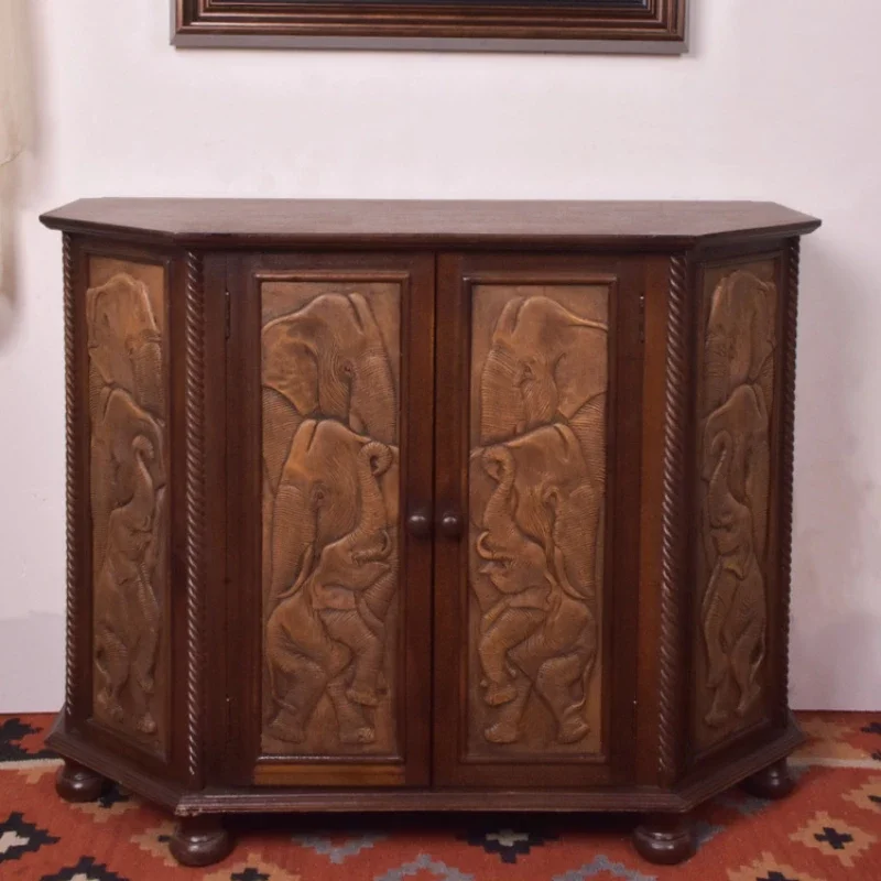 

Solid Wood Storage Cabinet Entrance Cabinet Elephant Relief Curio Cabinet Living Room Locker