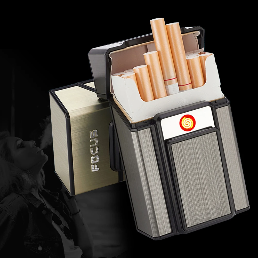 Cigarette Case USB Charging Lighter Metal Windproof Cigarette Lighter 20pcs Cigarettes Box Storage Container Smoking Accessories