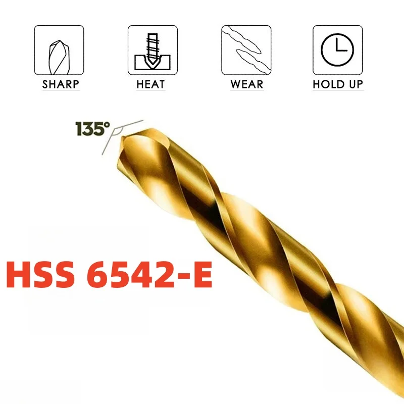 1-13mm Cobalt Twist Drill Bit HSS 6542-E  HSS CO HSSE Metal Aluminum Copper Stainless Steel Wood Hole Tool Titanium