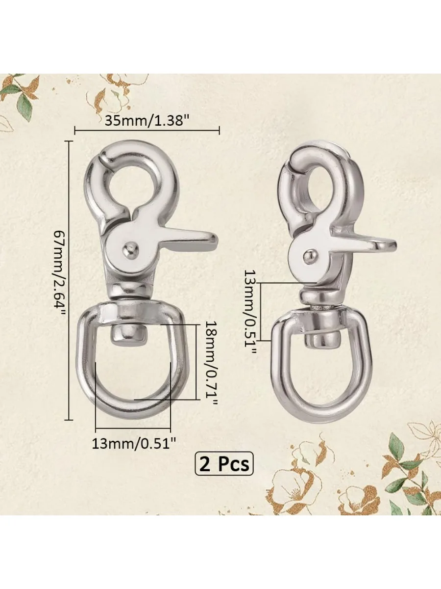 2 Pack Trigger Snap Hooks 316 Stainless Steel Swivel Snap, 2.6inch/ 6.7cm Lobster Claw Clips Pet Buckle Swivel Eye Hooks Trigger