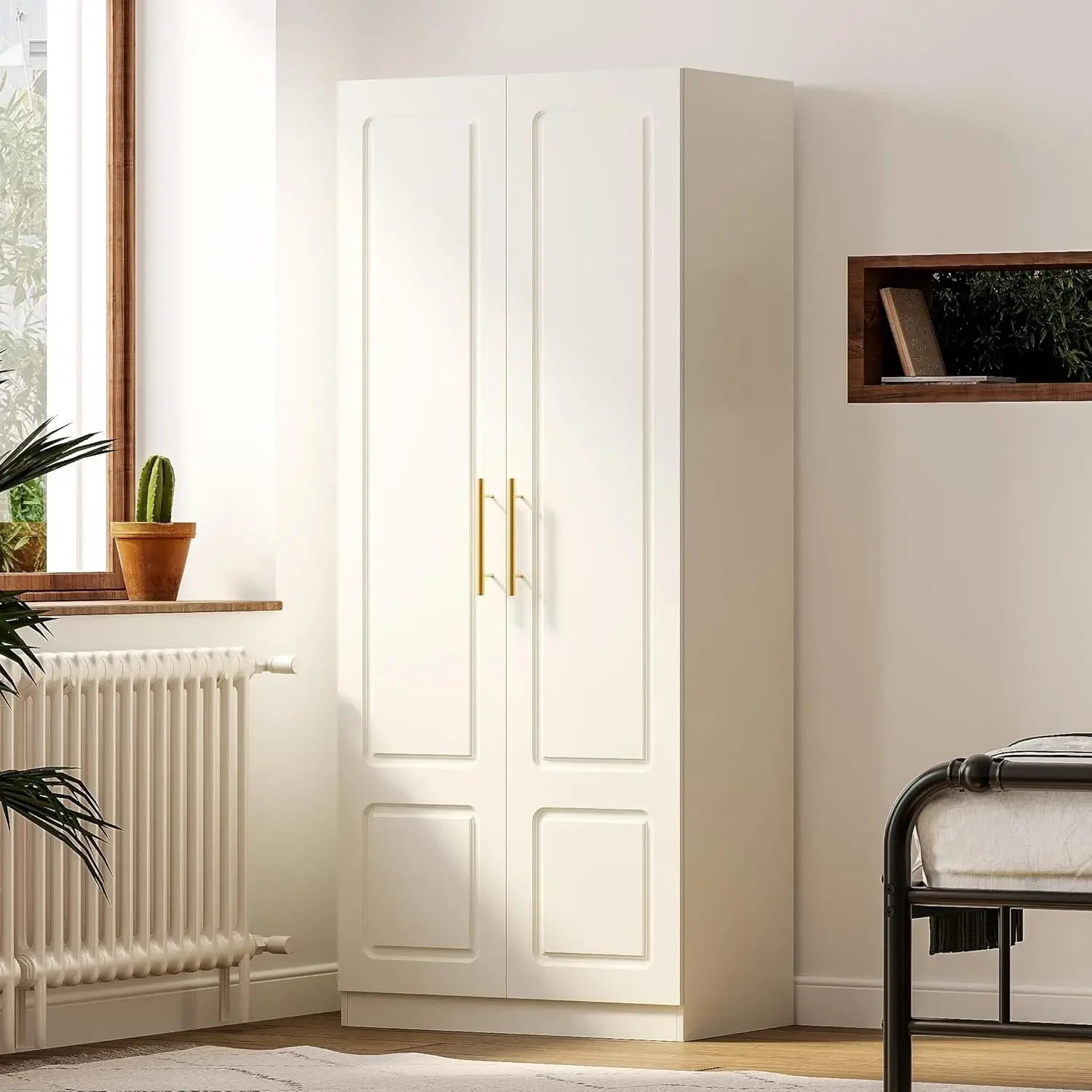 Stylish Modern Wardrobe: 2-Door Bedroom Armoire with Hanging Rod & Storage Cabinet - 19