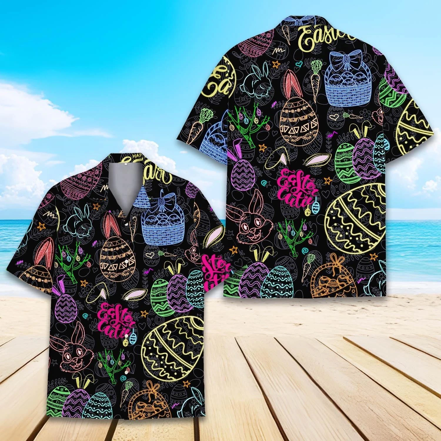

Bunny Surfing Easter Hawaiian Shirt Cute Egg Easter Aloha Shirts Happy Easter Day Holiday Gift Short Sleeve Trendy Unisex Blouse