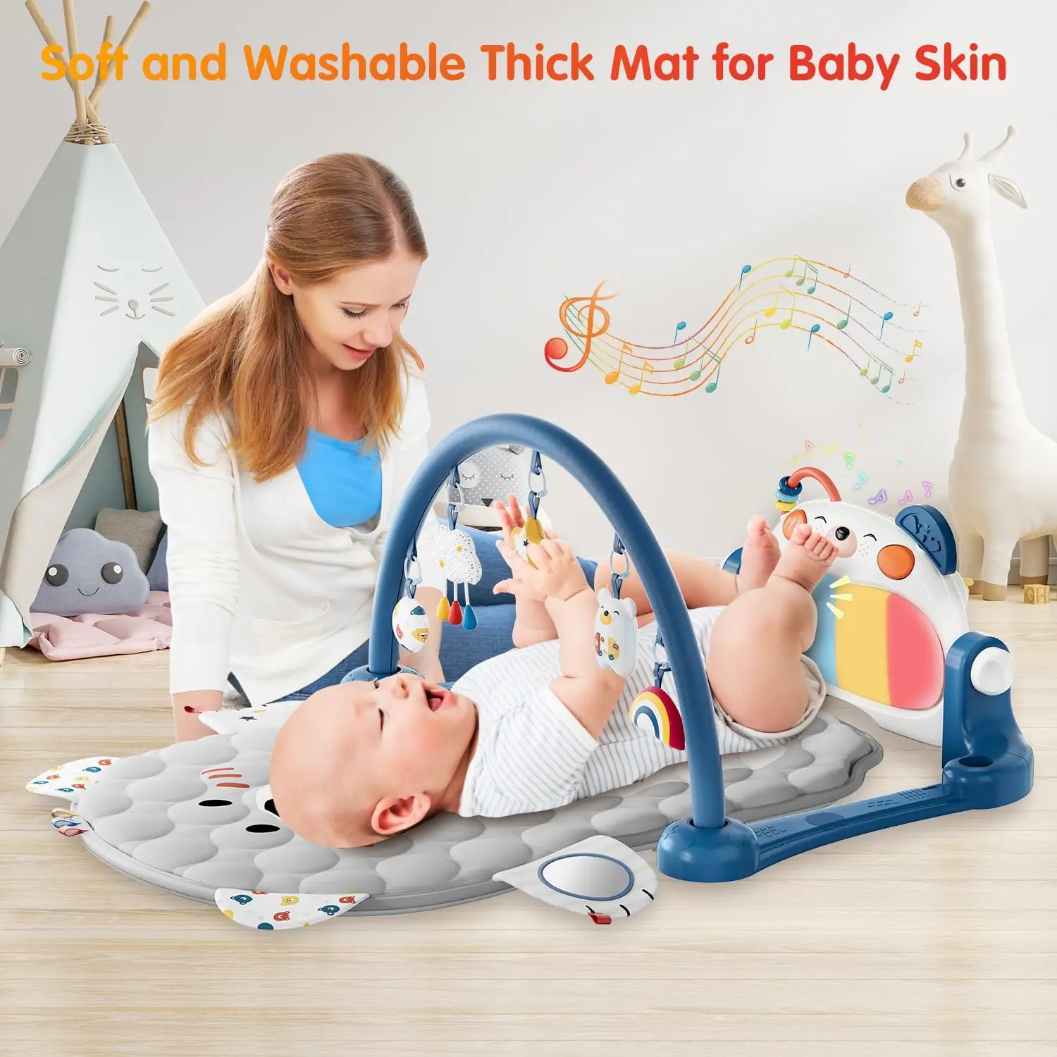 Baby-Spiel matte Baby-Fitness studio, lustiges Spiel Klavier Bauch Zeit Baby-Aktivität Gymnastik matte mit 5 Säugling lernen sensorische Babys pielzeug, Musik und li