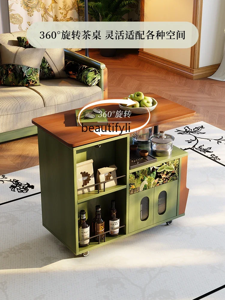 

ssK178 Movable side few solid wood tea cabinet French retro living room trolley Chinese antique home