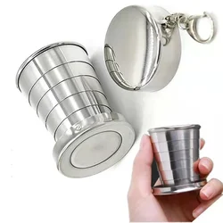 Taza plegable de acero inoxidable, utensilios de cocina para acampar, taza retráctil, utensilios de campamento, vajilla, 75/150/250ML