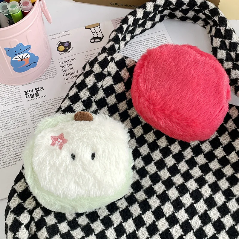 Cartoon Cute Green / Red Apple Plush Coin Purse Creative Lipstick Coin Key Earphone Portable Storage Bag Girls Birthday Gift