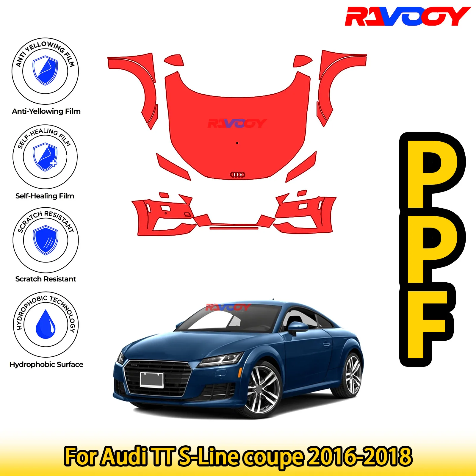 

For Audi TT S-Line coupe 2016-2018 Glossy Matte Black Precut front PPF Kit Paint Protection Film